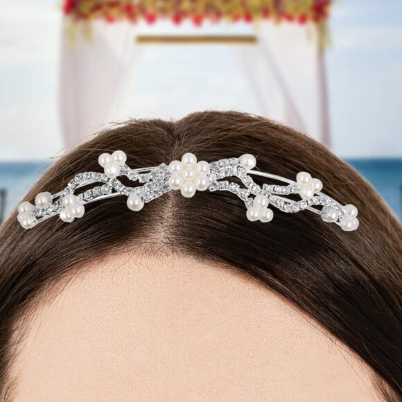 Crystal Headband Set 5pcs Rhinestone Faux Pearl Hair Accessories for Women Girls main image 5